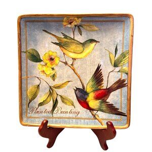 Certified International Painted Bunting Bird Large Square Plate 10.25'